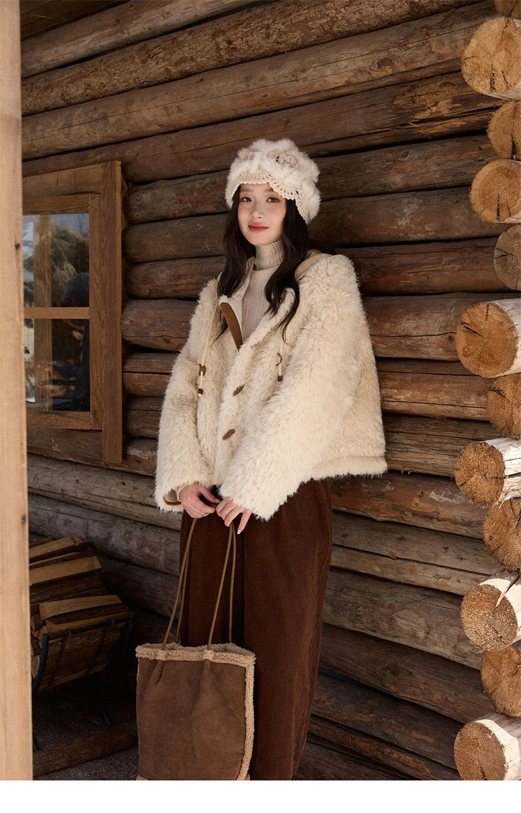 MISHOW Beige Knitted Hooded Plush Coat Warm Windproof MXE86W0908