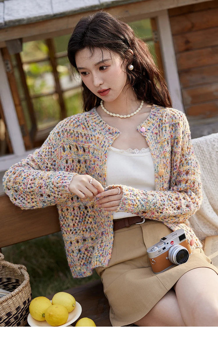 Mishow Rainbow Button Hollow Knit Cardigan MXE13Z1110