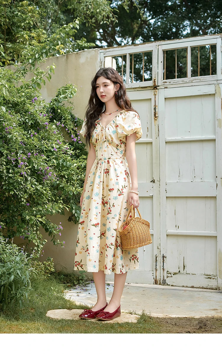 Mishow French 100% Cotton Floral V-Neck Dress MXD30L1868