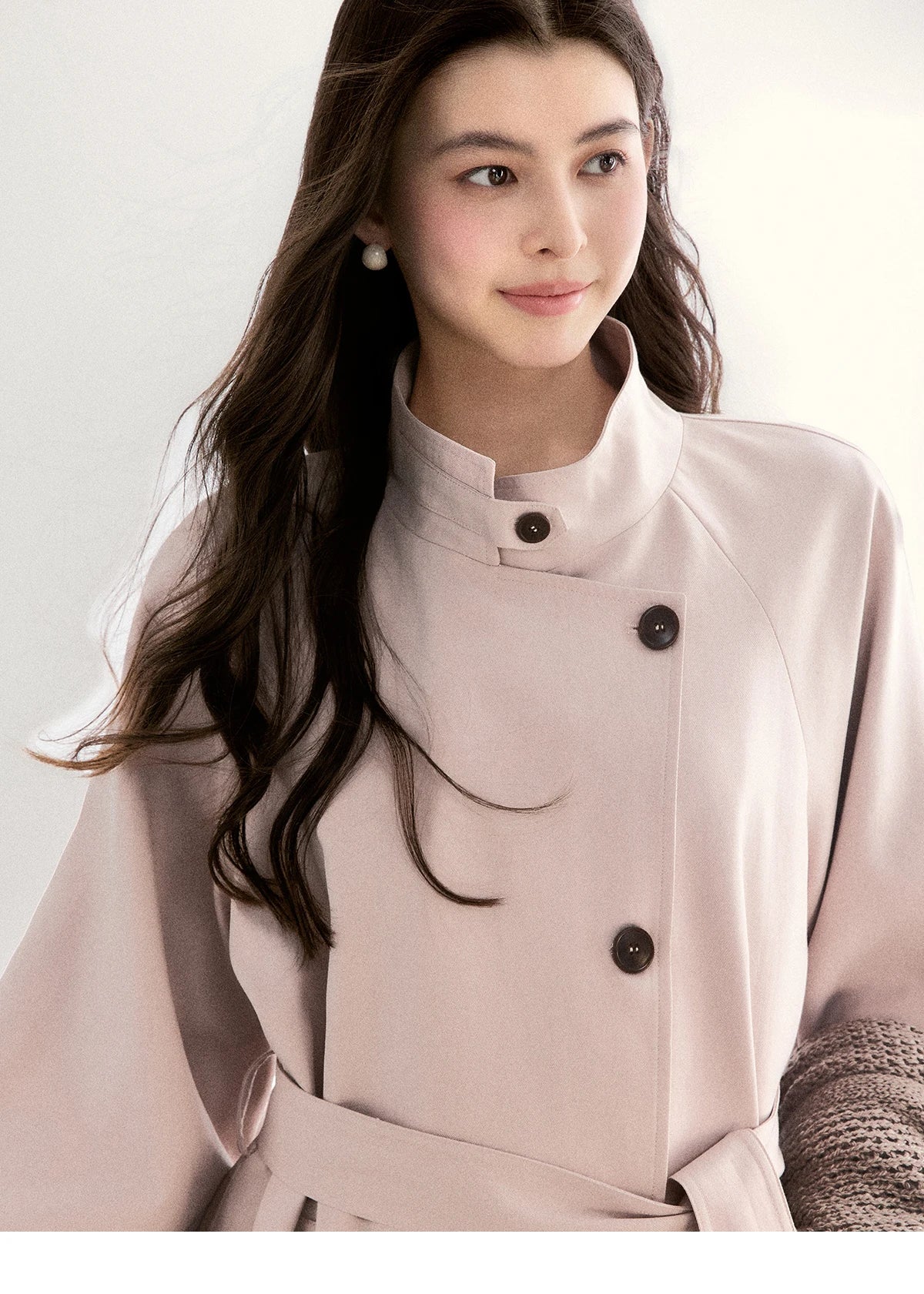 Mishow Dusty Pink Stand Collar Belted Trench MXF108W1002