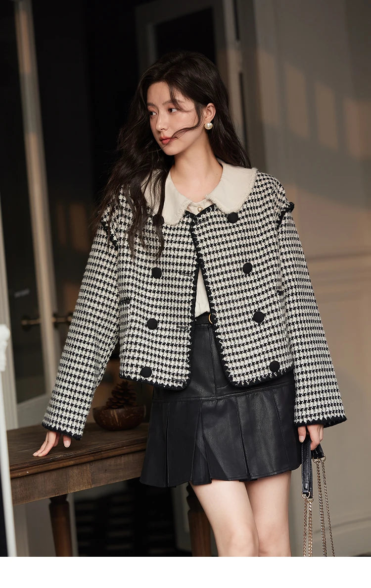 Mishow Red Plaid Double Breasted Tweed Jacket MXD56W0631