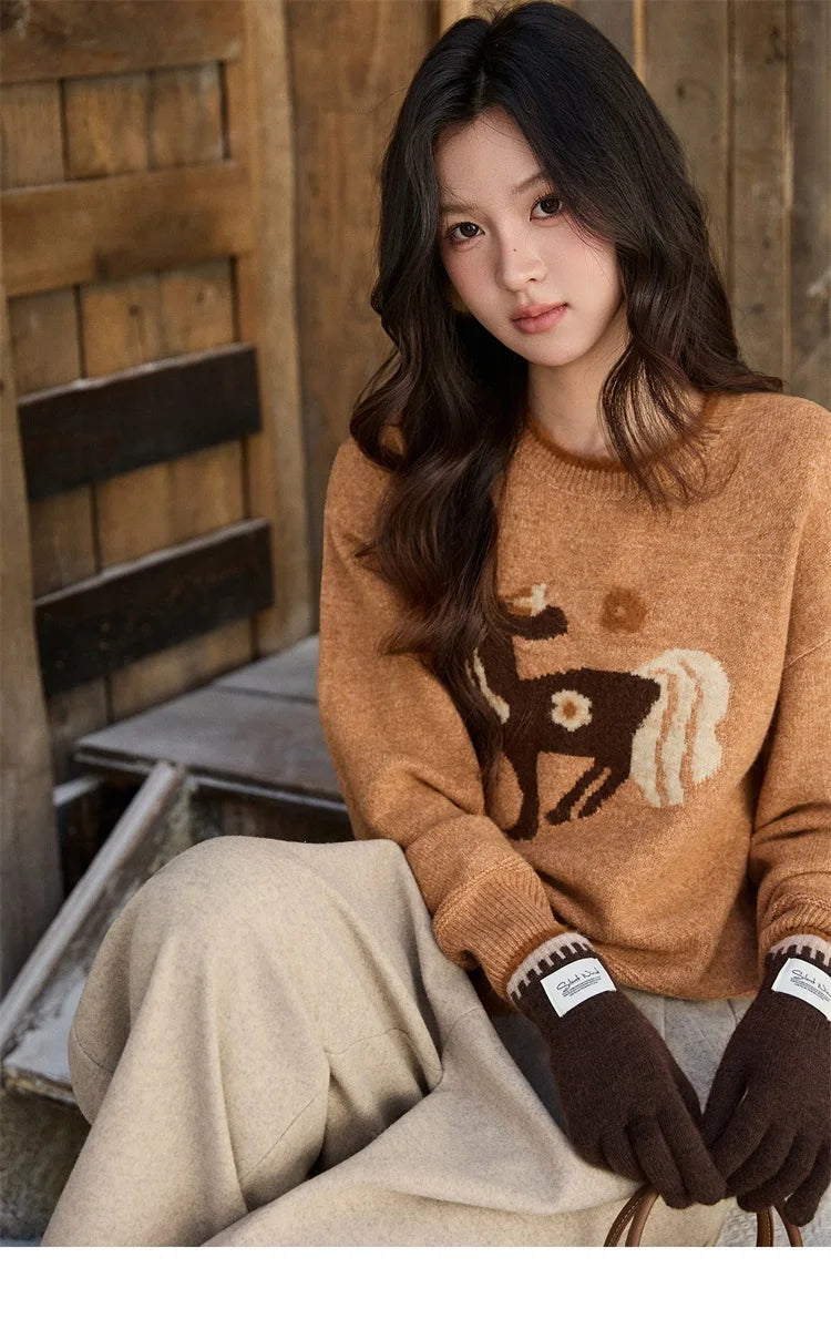 Mishow Horse Pattern Faux Mink Fur Cuff Sweater MXE94Z2863