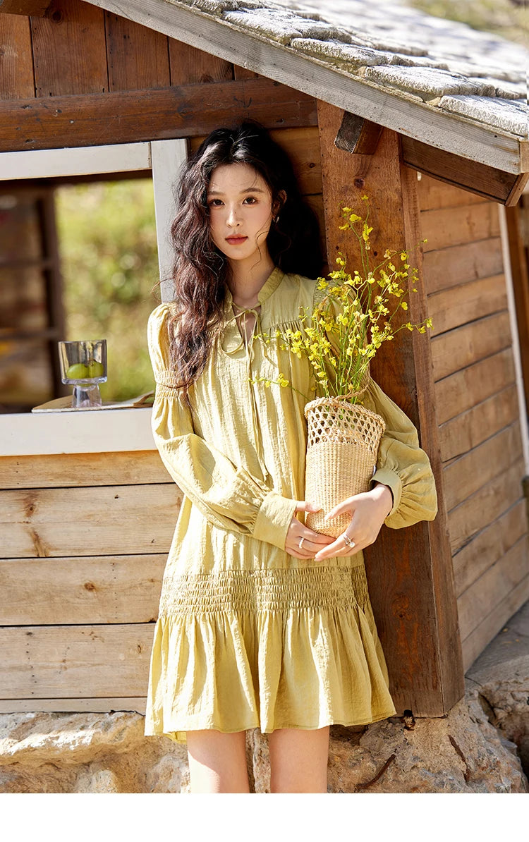 Mishow Folded Lace-Up V-Neck Doll Dress MXE11L2113