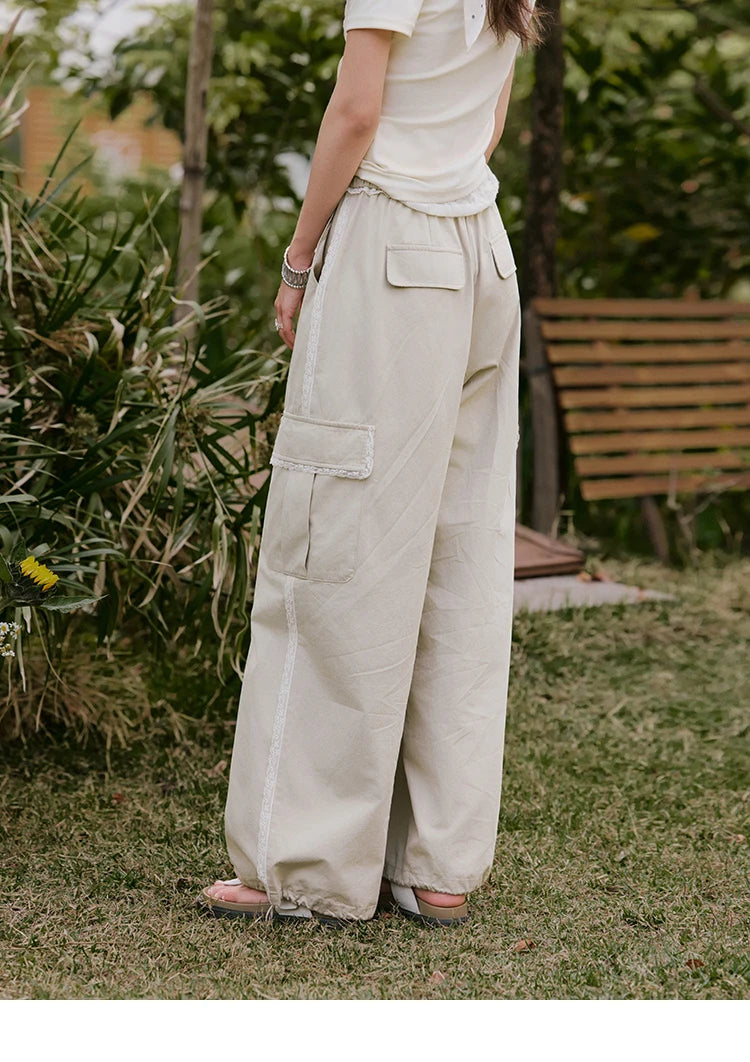 MISHOW Apricot Cargo Pants Lace Patchwork Drawstring Elastic MXE33K0935