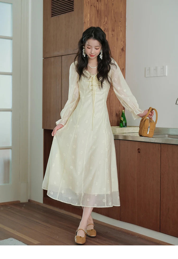 Mishow Cashew Flower Embroidered V-Neck Drawstring Dress MXE41L2387