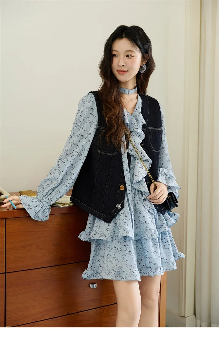 Mishow Denim V-Neck Vest with Pockets MXE45W0868