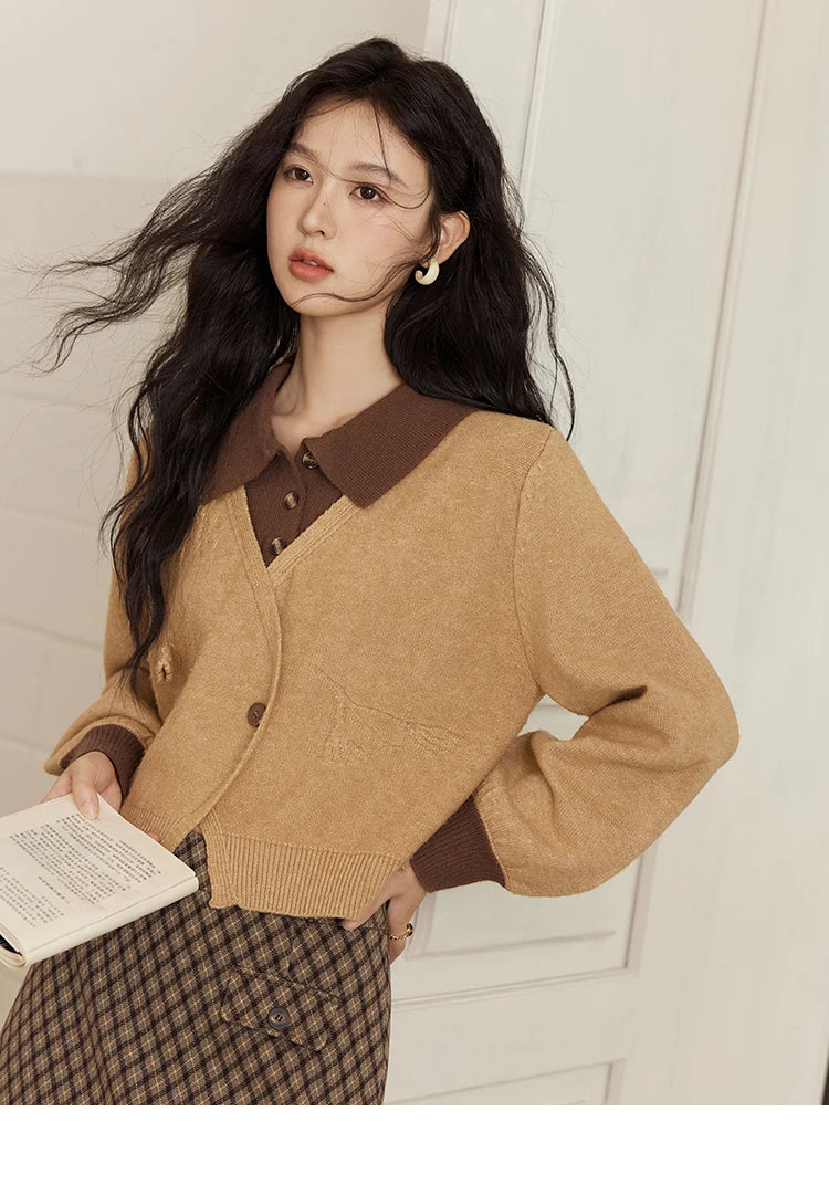 MISHOW Fake Two-piece Sweater Women French Retro Splicing Top MXD46Z0804