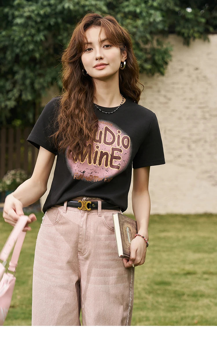Mishow Letter Print Crew Neck Tee MXD13T0164