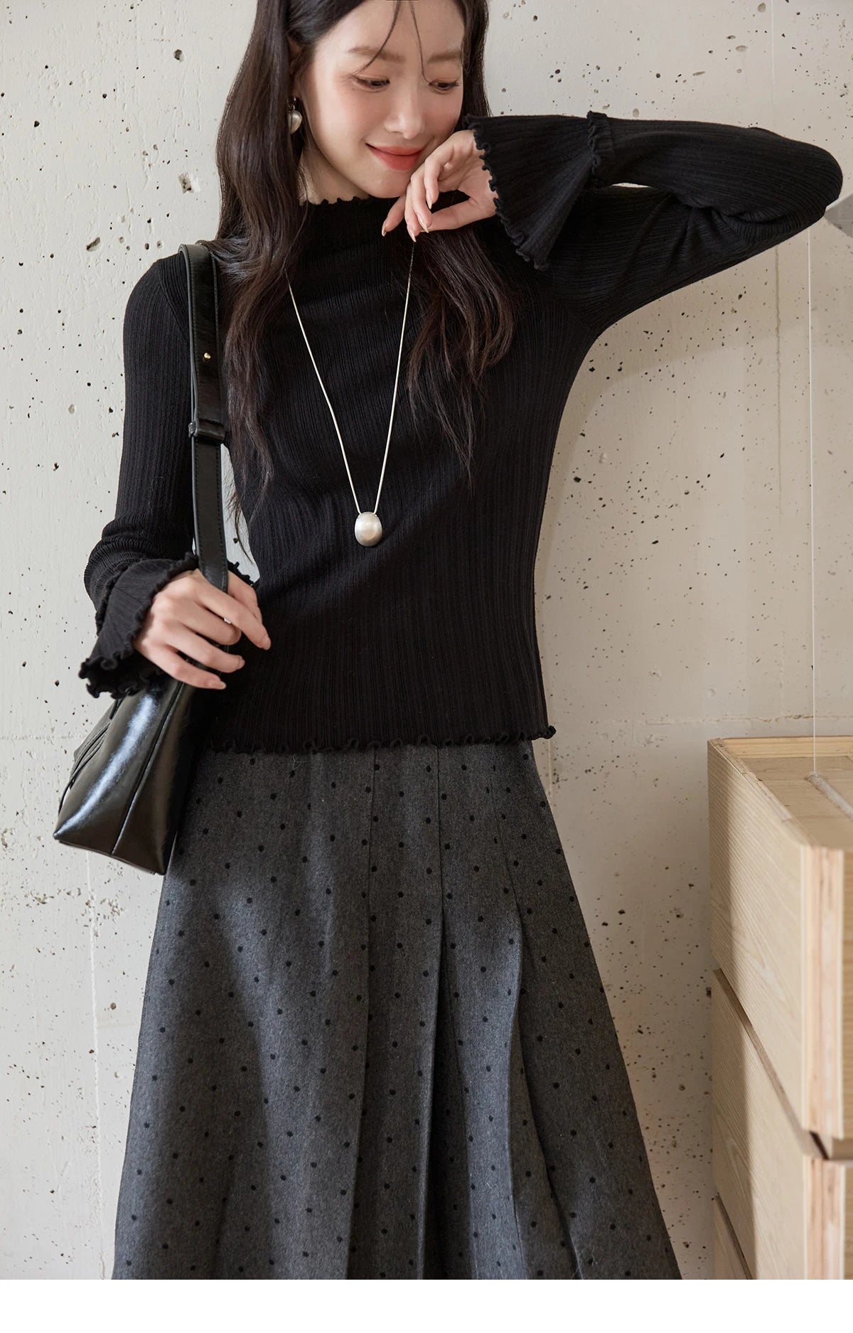 Mishow Turtleneck Wood Ear Trumpet Sleeve Top MXE51Z2552