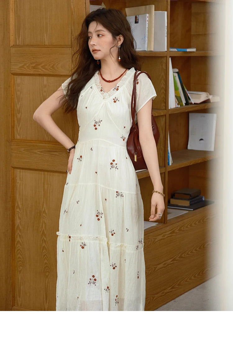 MISHOW V-Neck Chiffon Lace Embroidery Dress MXE39L2382