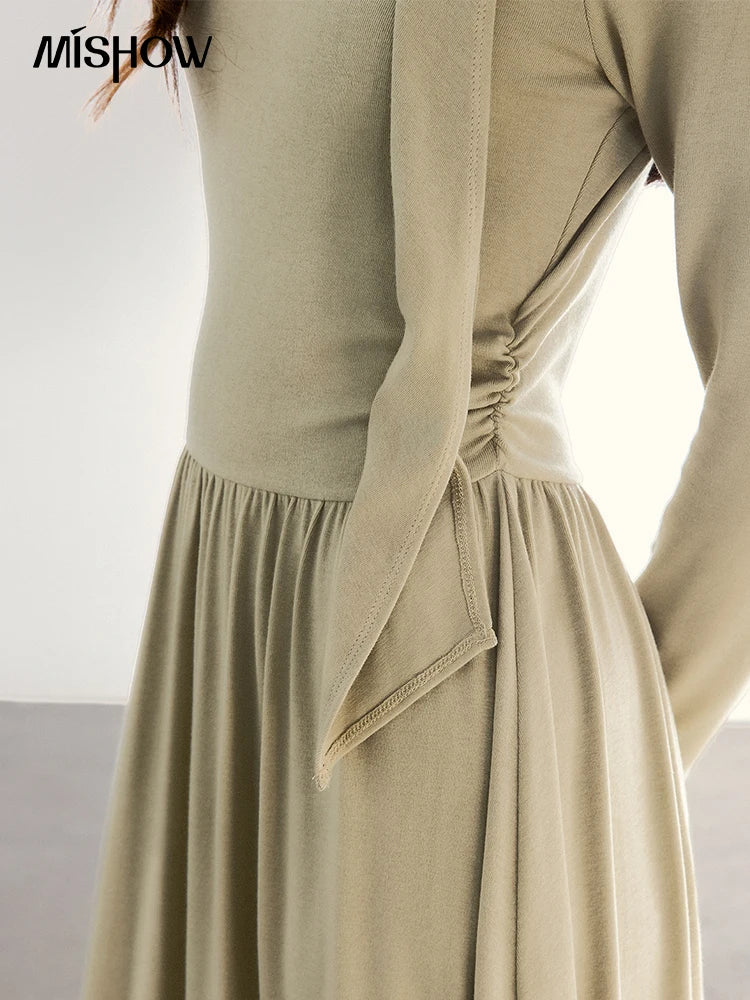 Mishow Light Green Cutout Neck Hollow Ribbon Dress MXF13L2556