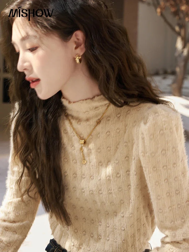 Mishow Lace Mock Neck Bottoming Shirt MXC58Z0481