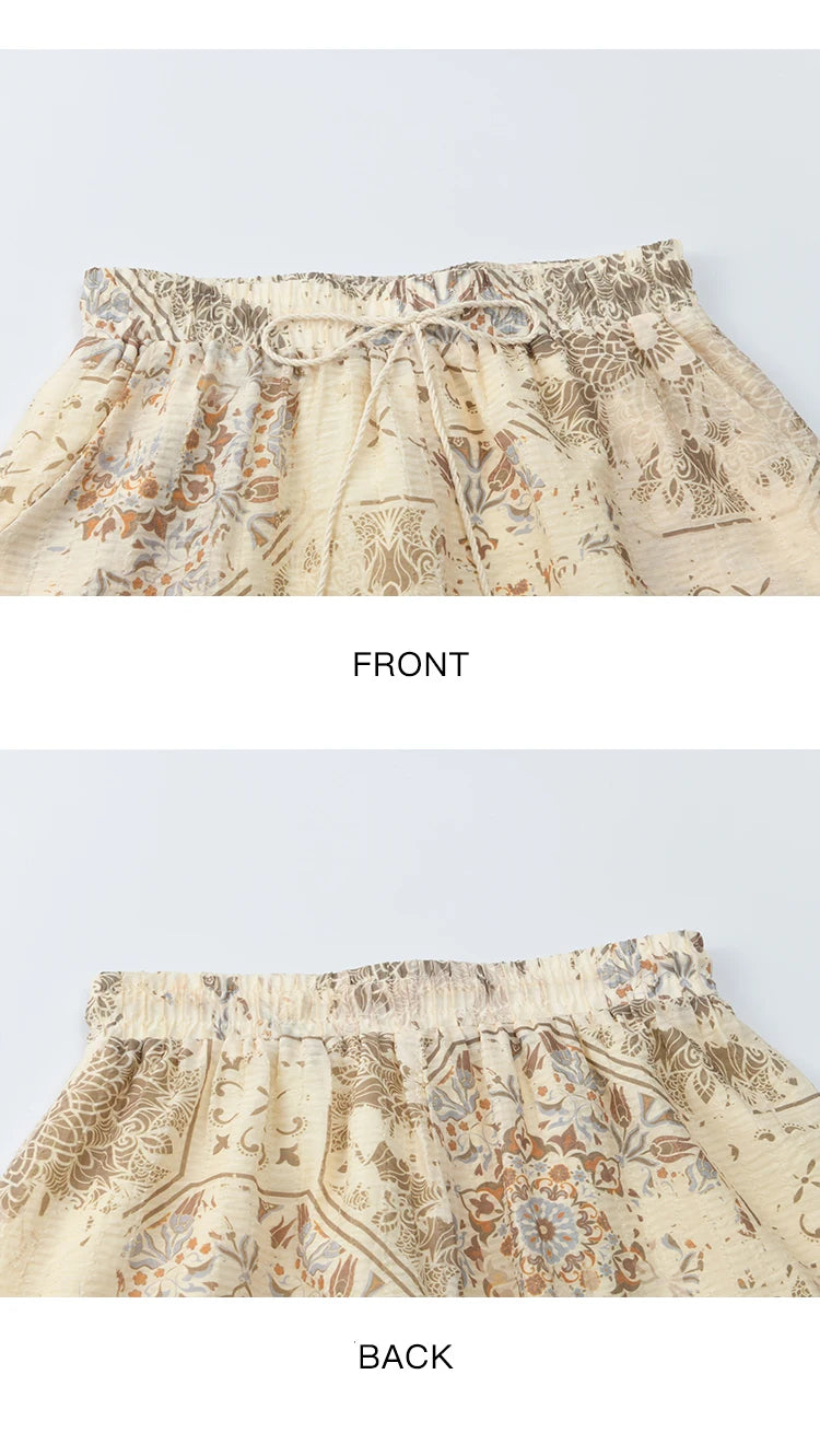 Mishow Bohemian Print Top & Beaded Tassel Drawstring Shorts Set MXE39T0723
