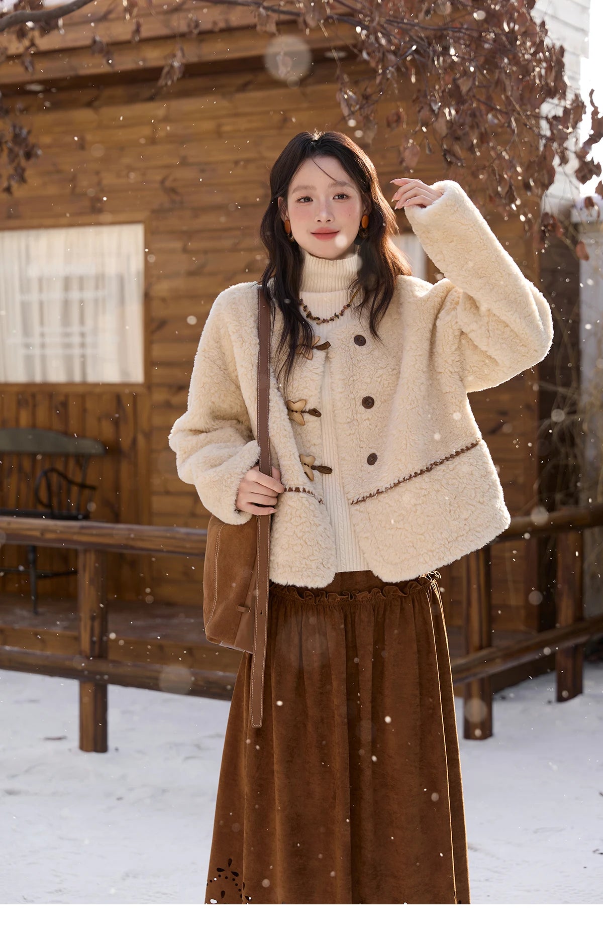 Mishow Retro Apricot Imitation Lambswool Jacket MXE51W0874