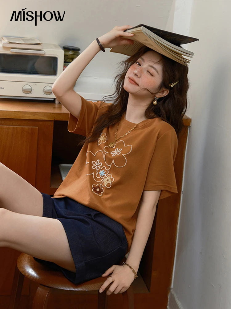 Mishow Floral Print Drop Sleeve Tee MXE36T0576