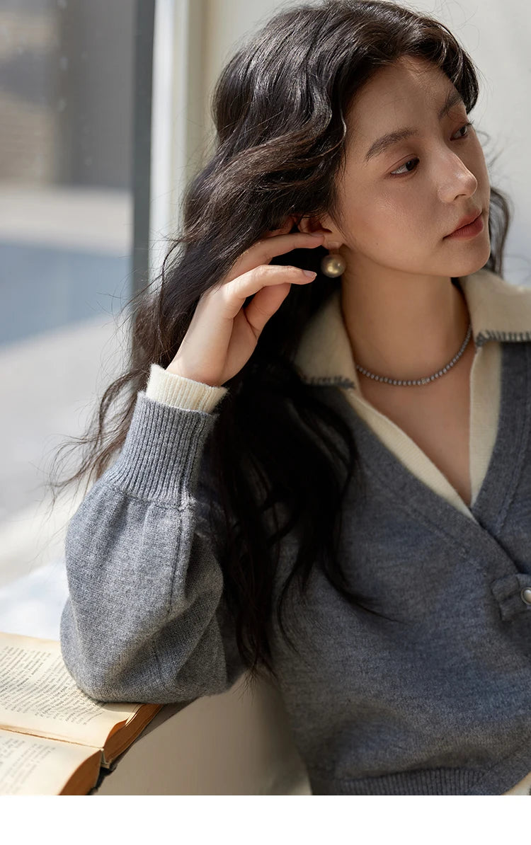 Mishow Fake Two-Piece Splicing V-Neck Cardigan MXD41Z0712