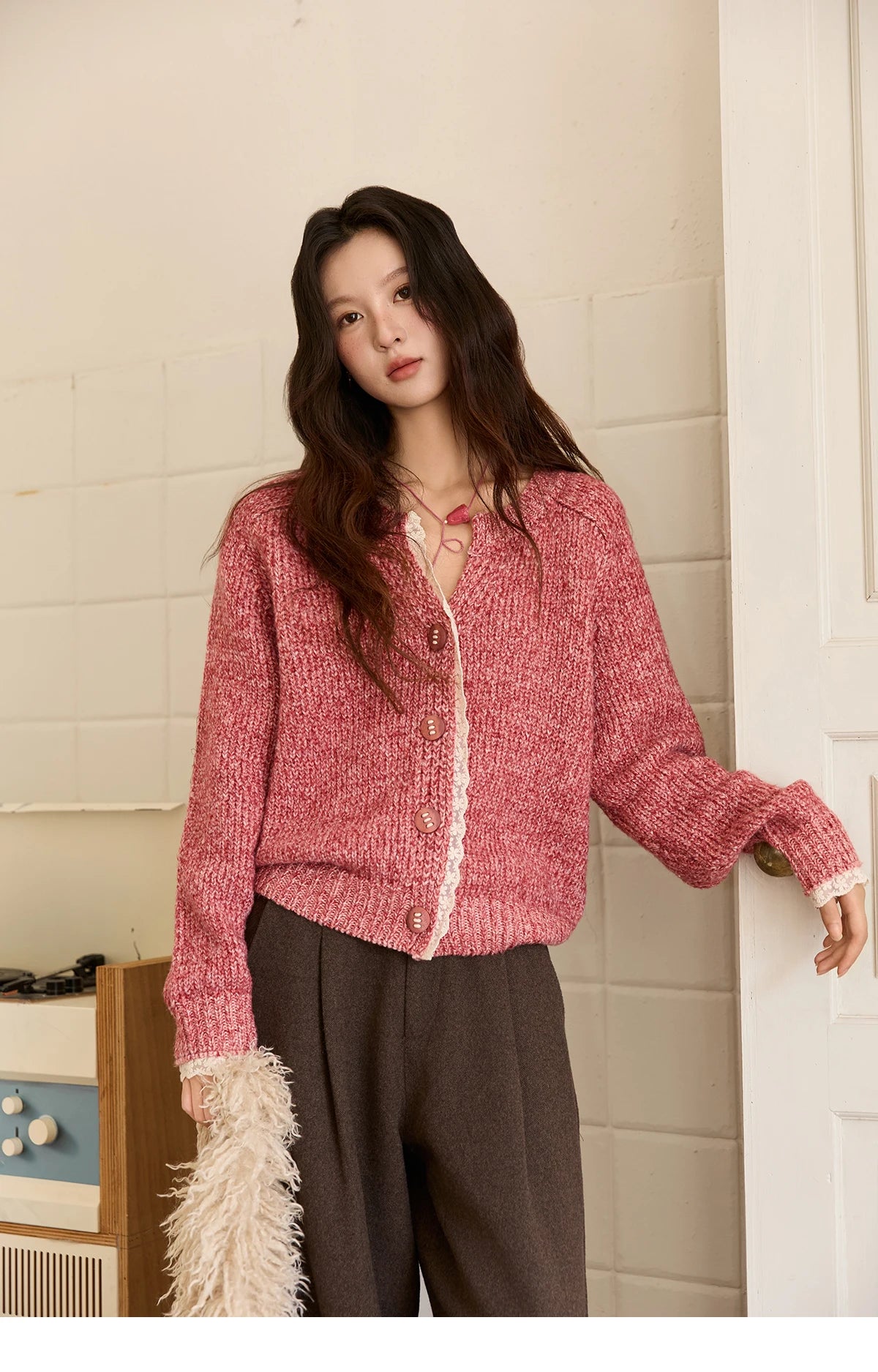 Mishow Elegant Lace V-Neck Wool Cardigan MXE51Z2548