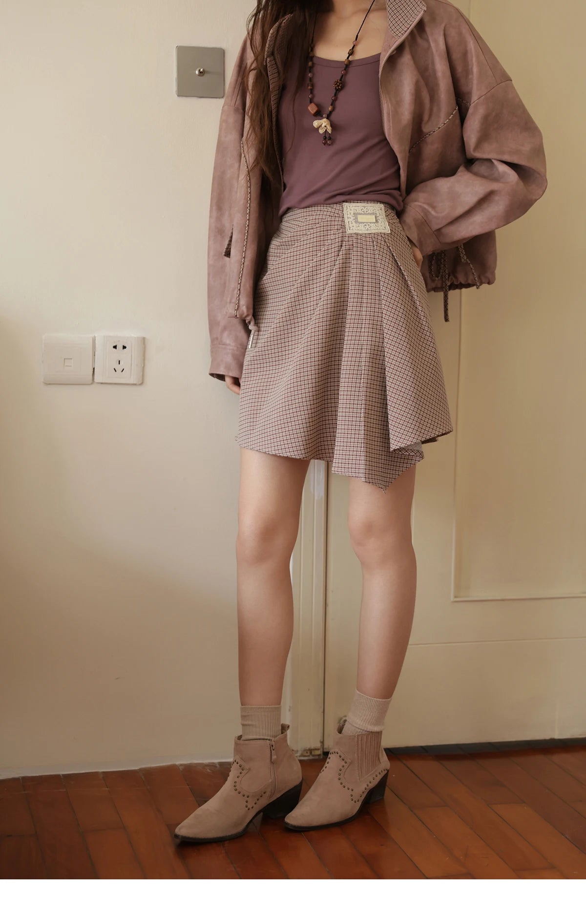 Mishow Purple Plaid Asymmetrical A-Line Skirt MXE45B2411