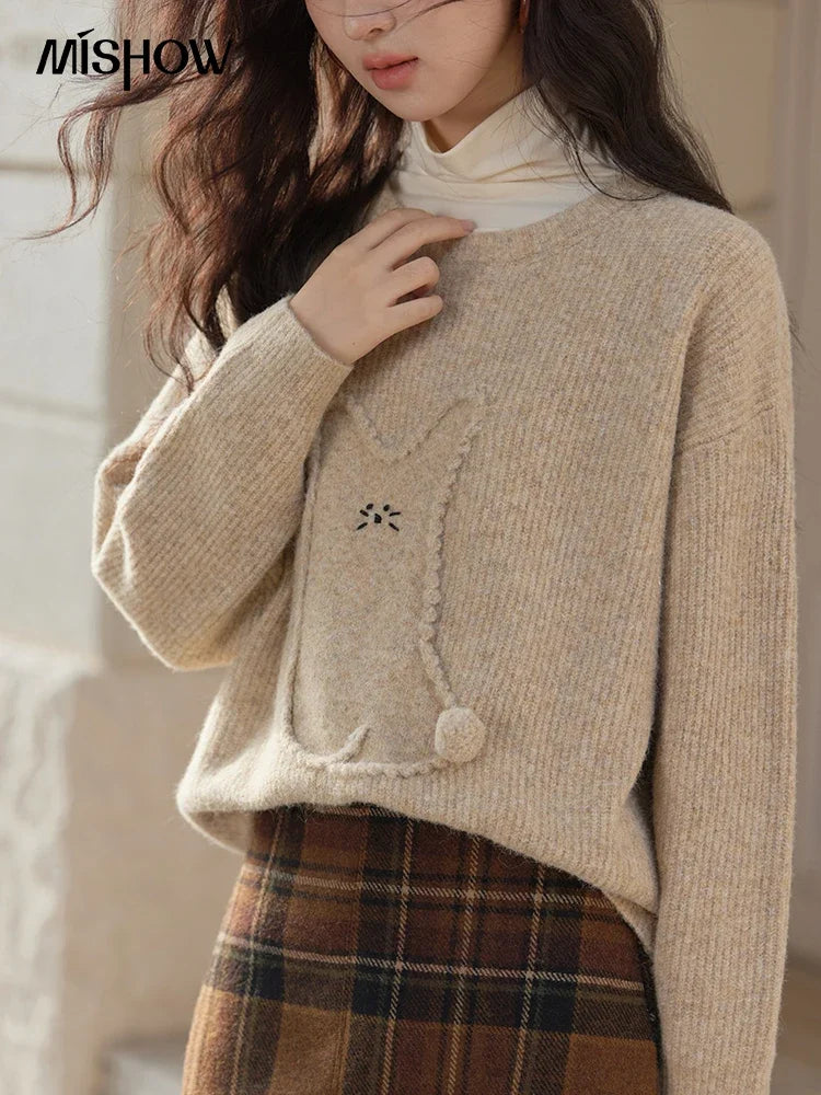Mishow Sweet Embroidered Cartoon Dropped Sleeve Pullover MXD54Z0953