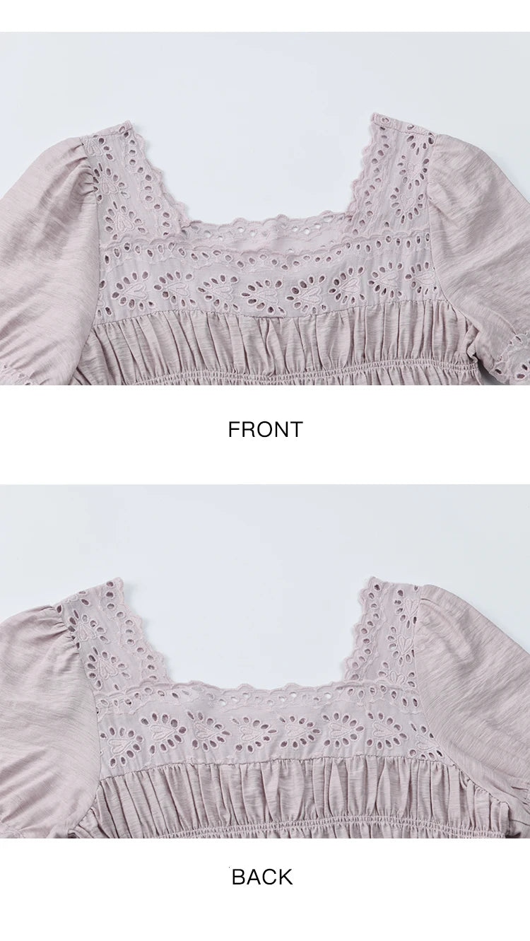 Mishow Purple Square Neck Puff Sleeve Lace Dress MXE39L2406
