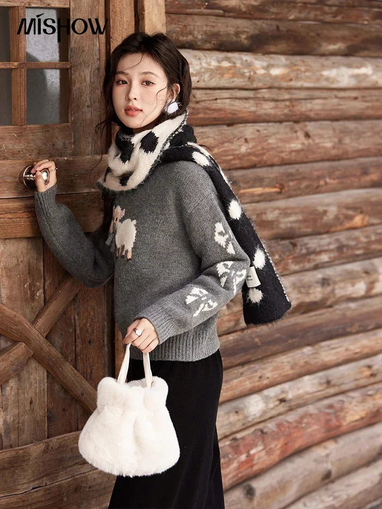 Mishow Soft Lamb Color Clash Spliced Pullover MXD59Z1140