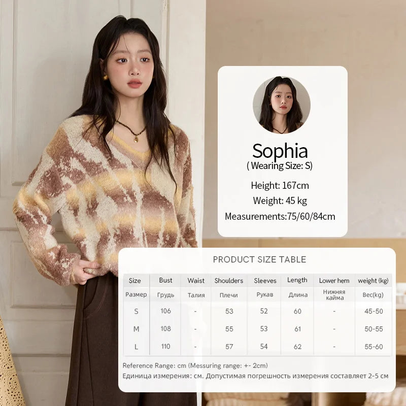 Mishow Yellow Coffee Gradient V-Neck Cable Knit Sweater MXE51Z2627