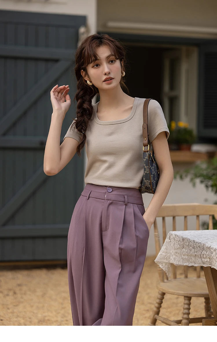 Mishow Solid Square Neck Cotton Tee MXC12T0641