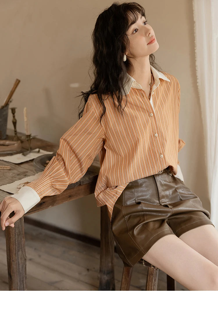 MISHOW Loose Striped Shirt Contrasting Lapel Patchwork MXD41C0286