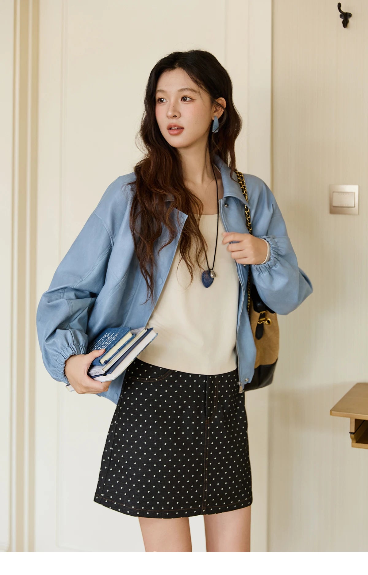 MISHOW Blue Short Jacket Hip-Hop Style Loose Zipper Pu Leather MXE45W0822