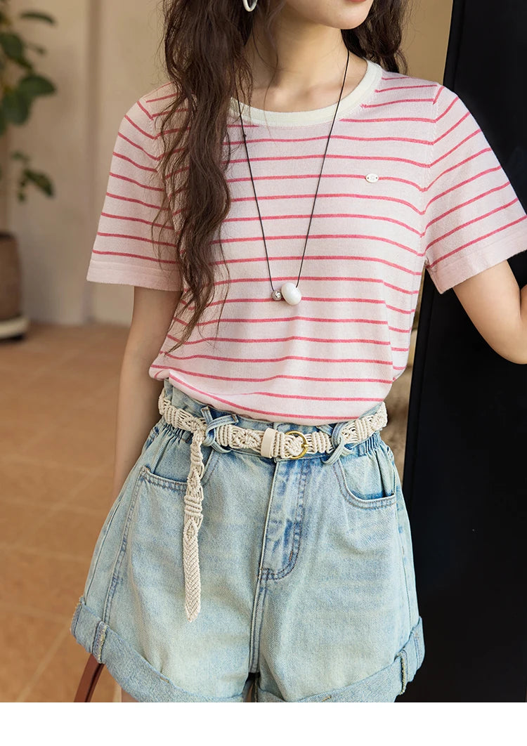 Mishow Striped Contrast Round Neck Tee MXE35Z1270