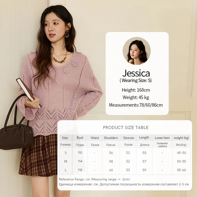 Mishow Purple Hollow Wave V-Neck Crochet Pullover MXE45Z1391