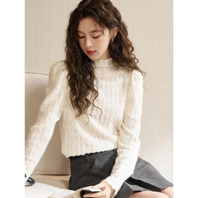 Mishow Lace Mock Neck Bottoming Shirt MXC58Z0481