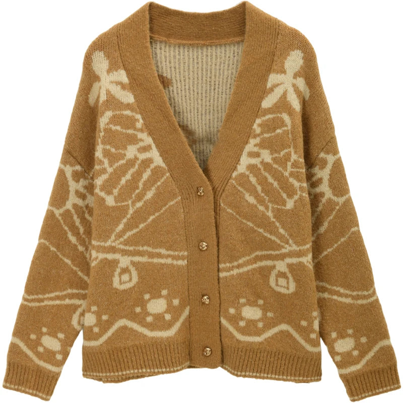 Mishow Yellow Jacquard Plant Pattern Cardigan MXE48Z2522