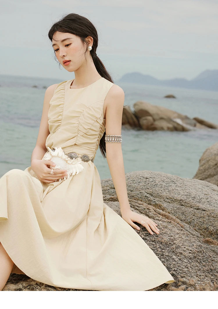 Mishow Solid Sleeveless Belted Office Dress MXE31L2188