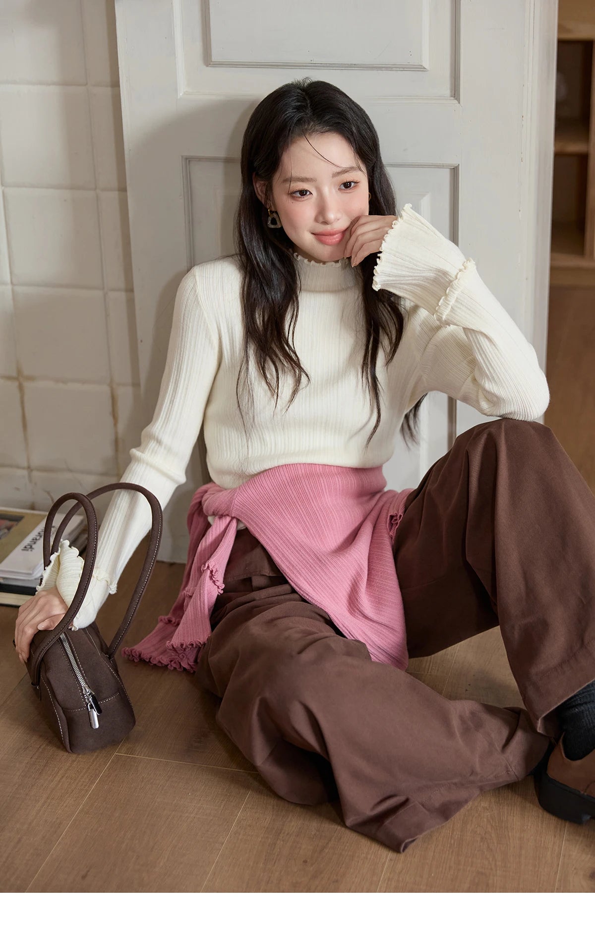 Mishow Turtleneck Wood Ear Trumpet Sleeve Top MXE51Z2552