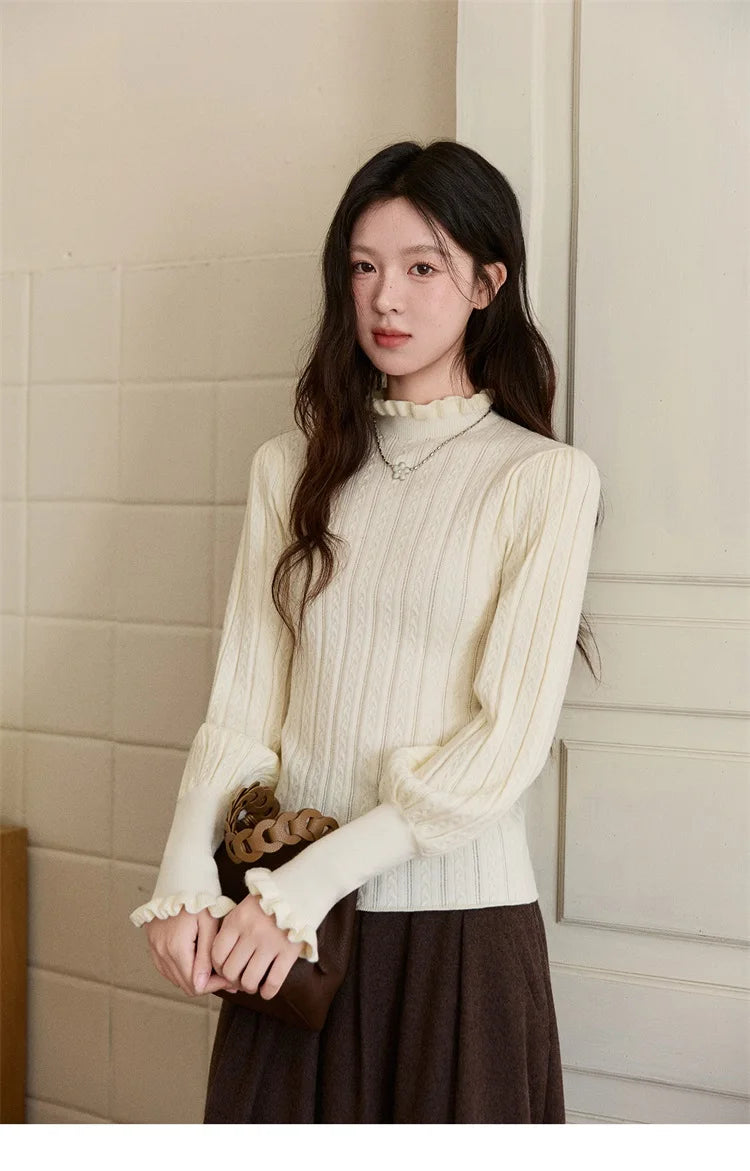 Mishow Half Turtleneck Ruffle Lantern Sleeve Top MXE93Z2810