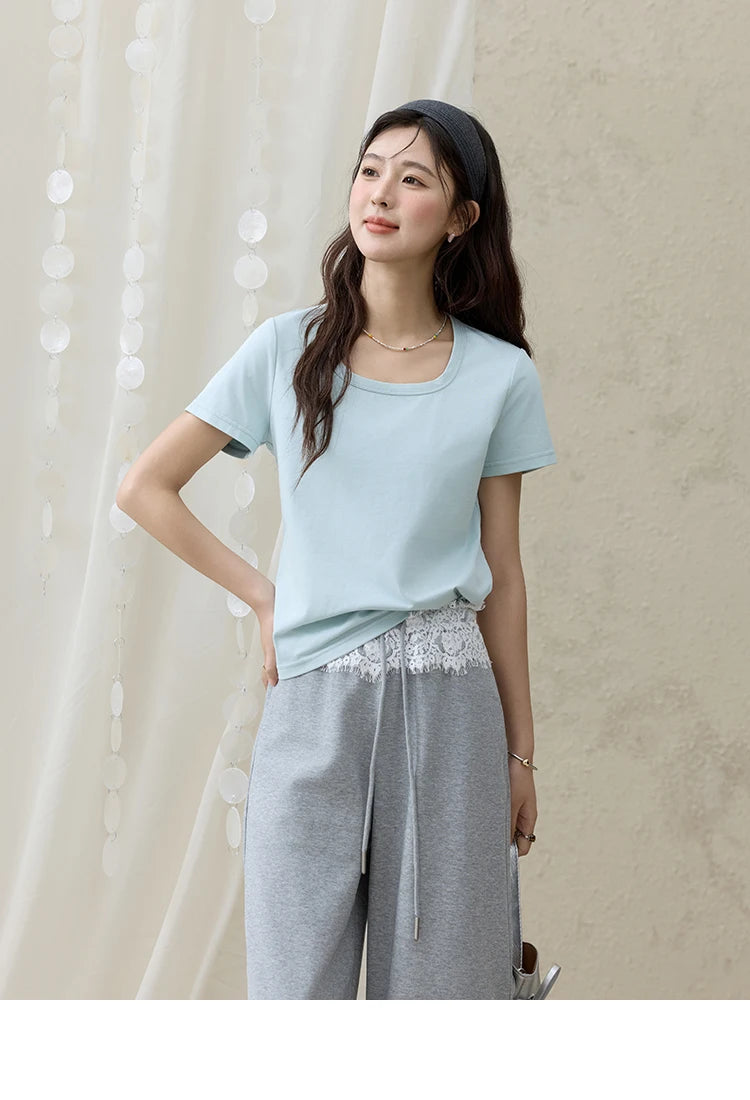 Mishow Solid Square Neck Straight Tee MXE15T0483