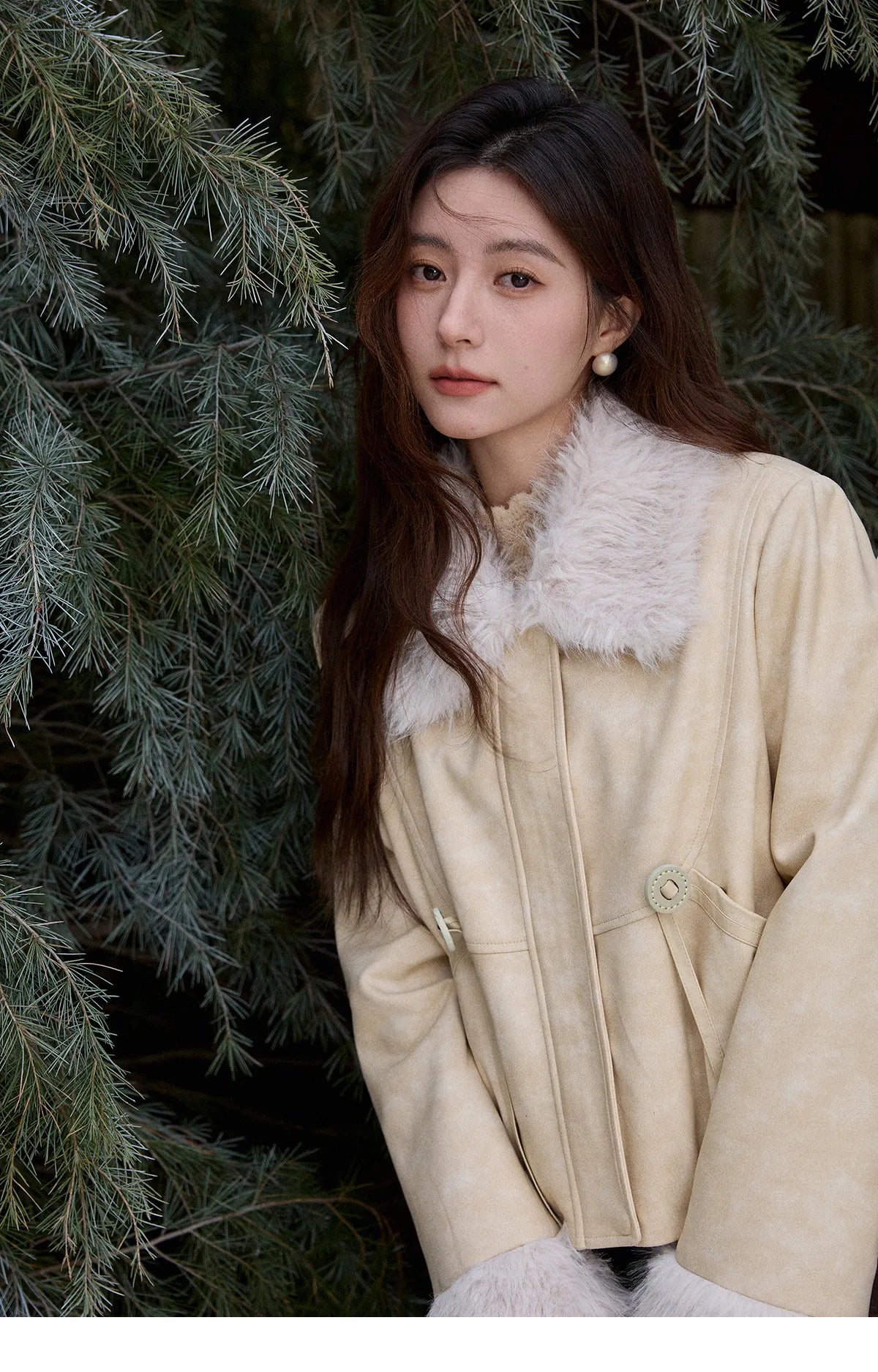 Mishow Apricot Suede Plush Collar Jacket MXE91W0987