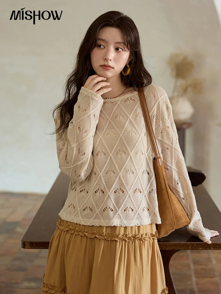 Mishow Diamond Patterned Hollow Scoop Neck Sweater MXE42Z1332