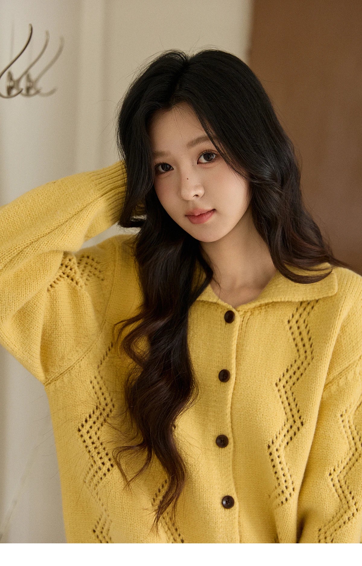 Mishow Yellow Hollow Pattern Lapel Cardigan MXE94Z2961