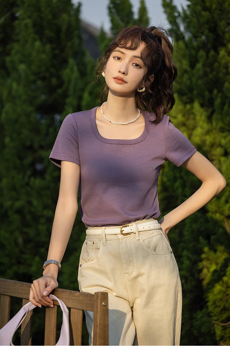 Mishow Solid Square Neck Cotton Tee MXC12T0641