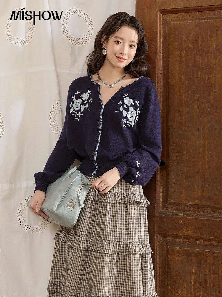 Mishow Dark Blue French Embroidered Cardigan MXE45Z1381