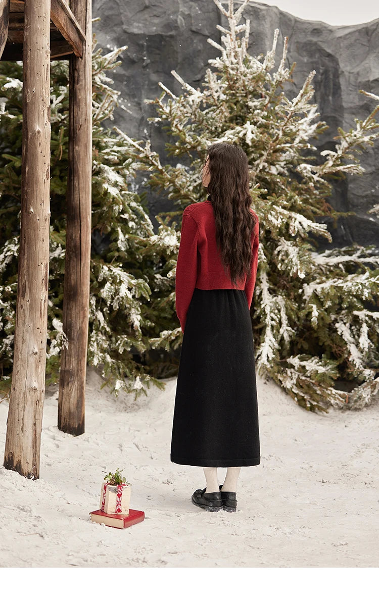 Mishow Red Knitted Cardigan & V-Neck Midi Dress Set MXD58L2085