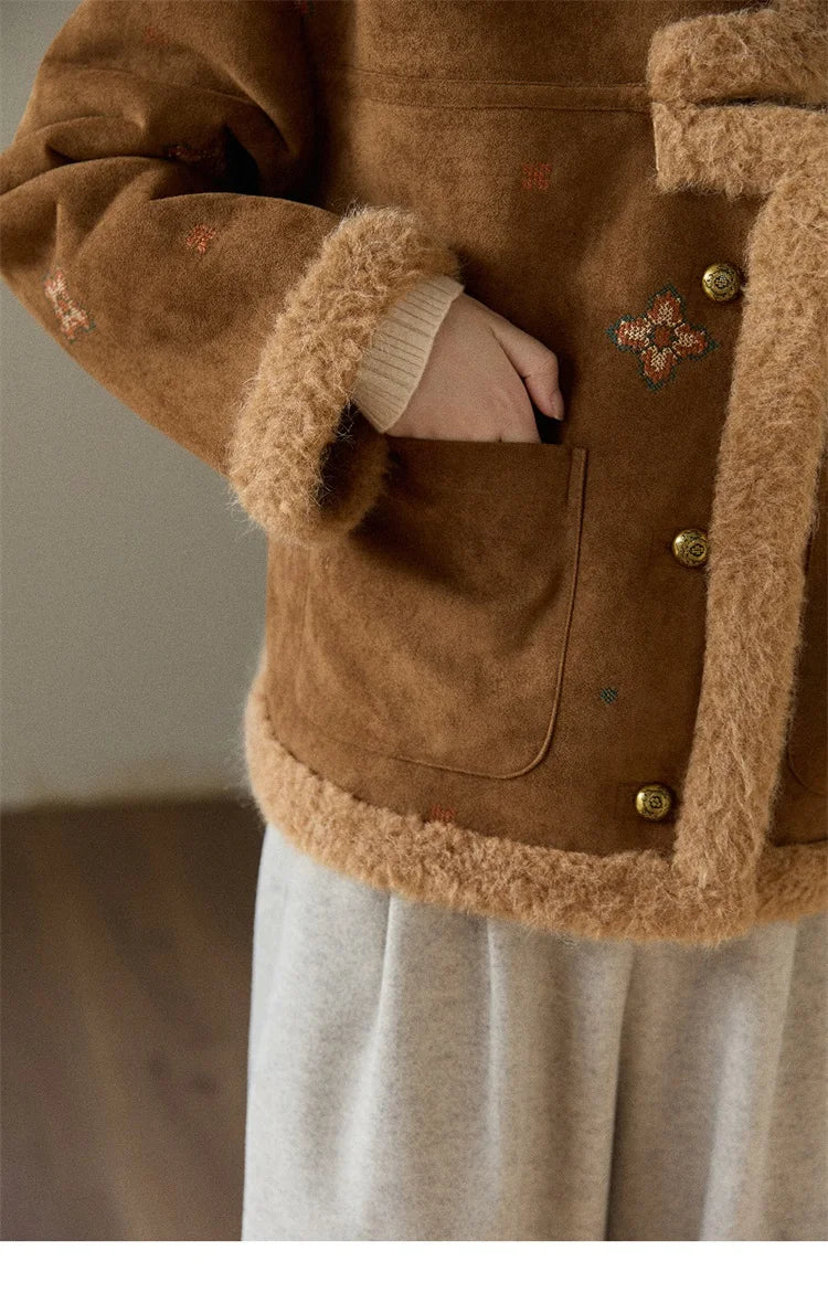 MISHOW Brown Retro Jacket Stand Collar Single-Breasted Windproof MXE86W0910