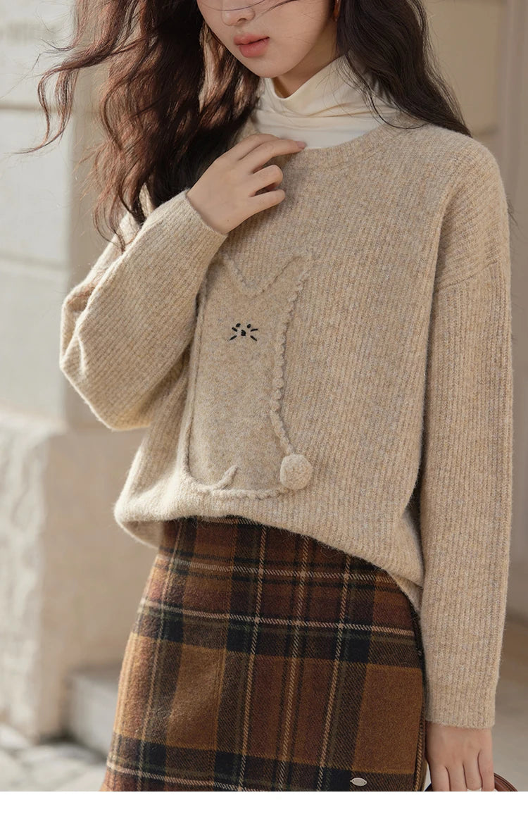 Mishow Sweet Embroidered Cartoon Dropped Sleeve Pullover MXD54Z0953