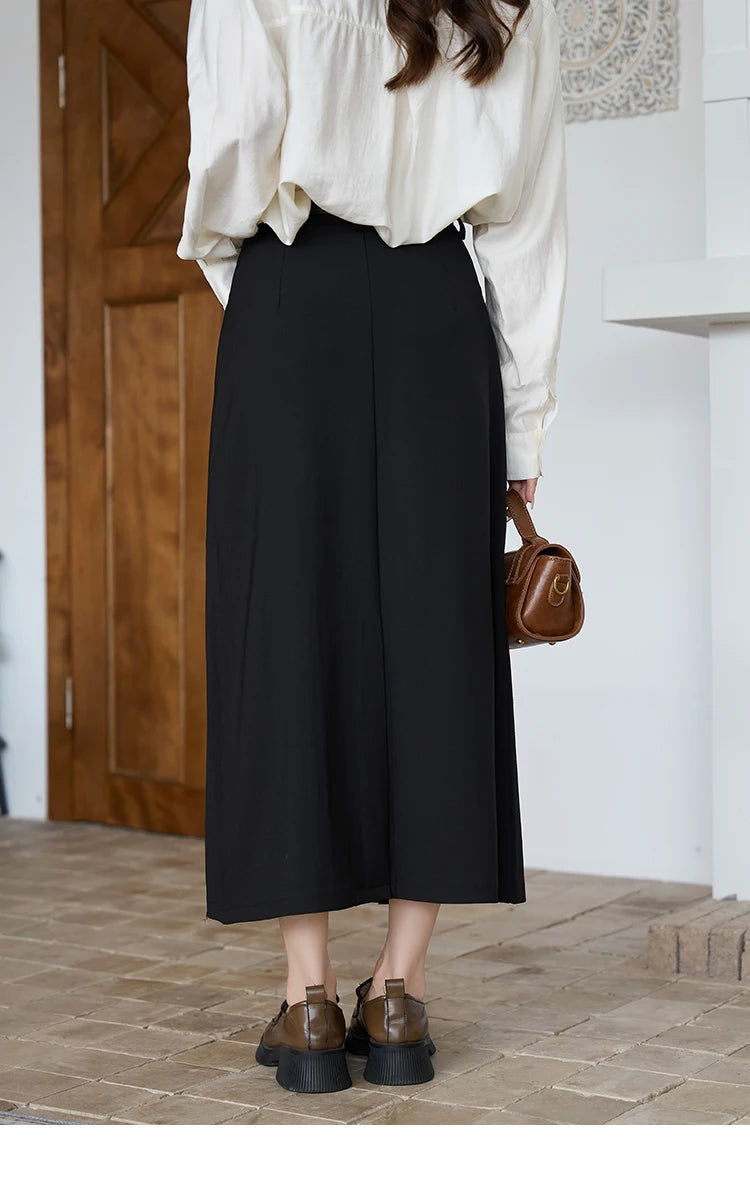 MISHOW Pleated Midi Skirt A-LINE Pockets Split Back Hem MXC42B0118