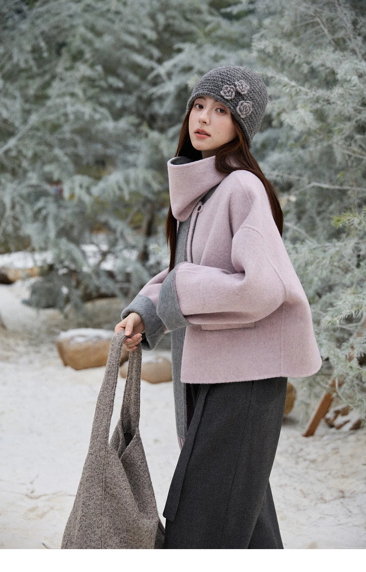Mishow Tweed Wool Double-Faced Short Coat with Scarf MXE86W0977