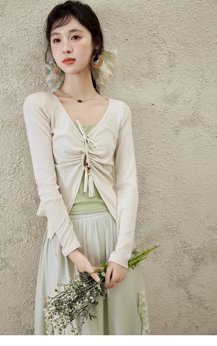 Mishow Fake Two Piece Lace-up Knit Top MXE15Z1185