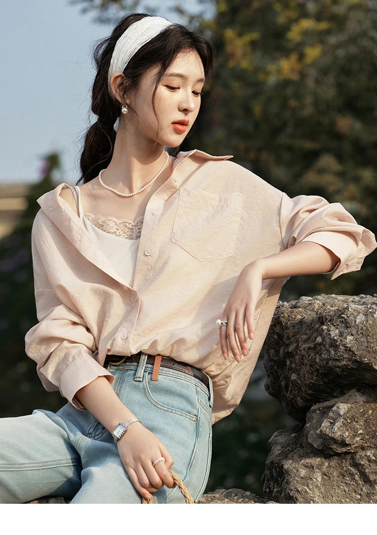 MISHOW Fake Two-Piece Blouse Turn-Down Collar Long Sleeve MXE16C0777