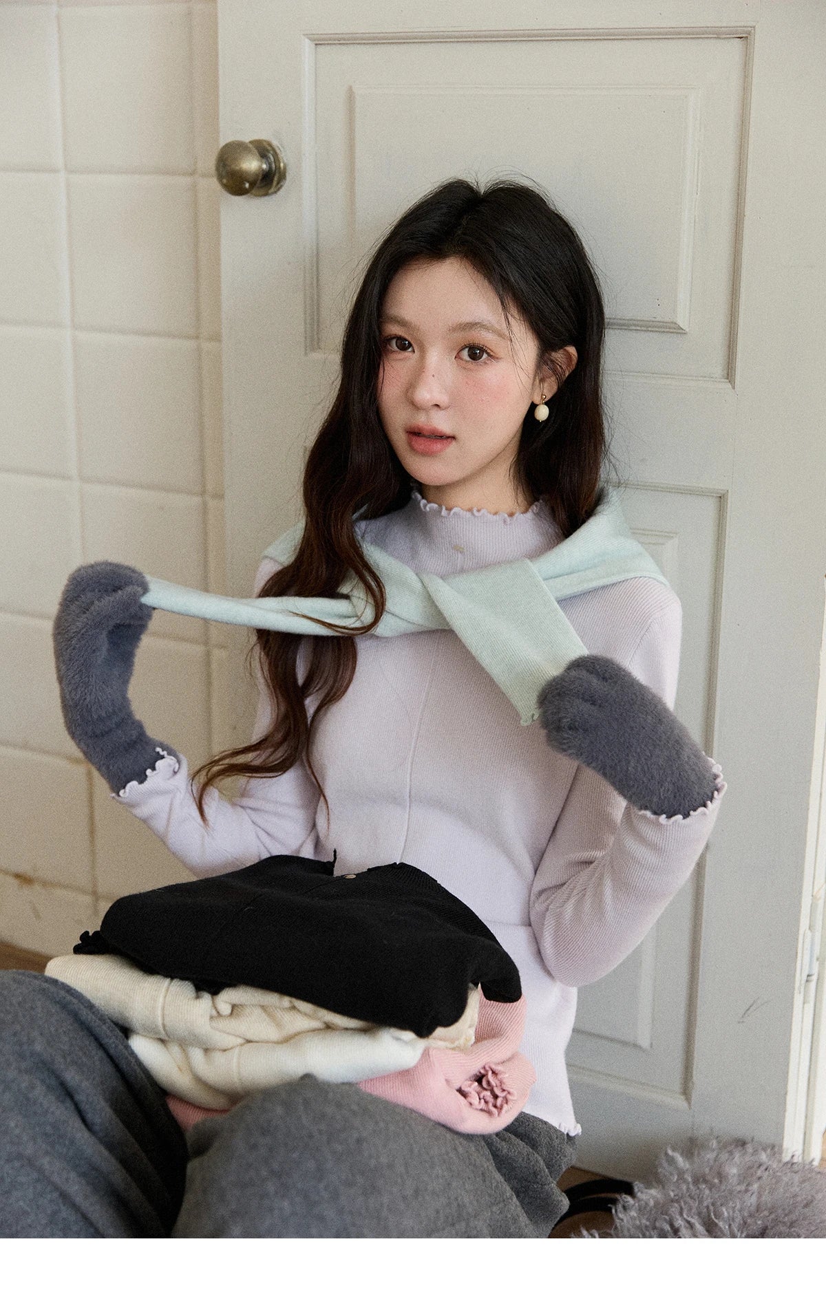 Mishow Ruffled Turtleneck Slim Knit Top MXE91Z2826